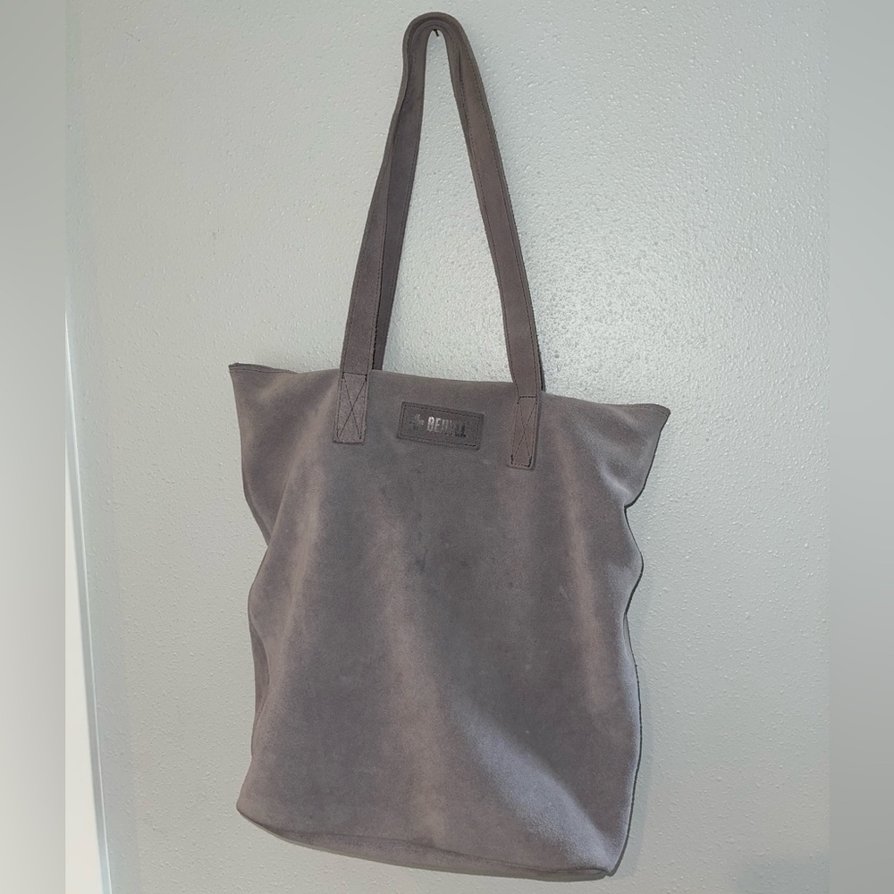 Beryll Grey Suede Leather Tote Bag Large